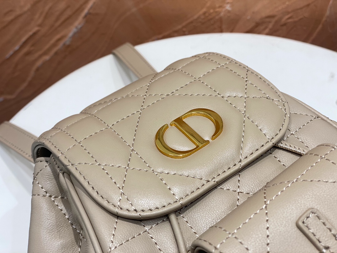 Small Dior Caro Backpack Powder Beige Macrocannage Lambskin